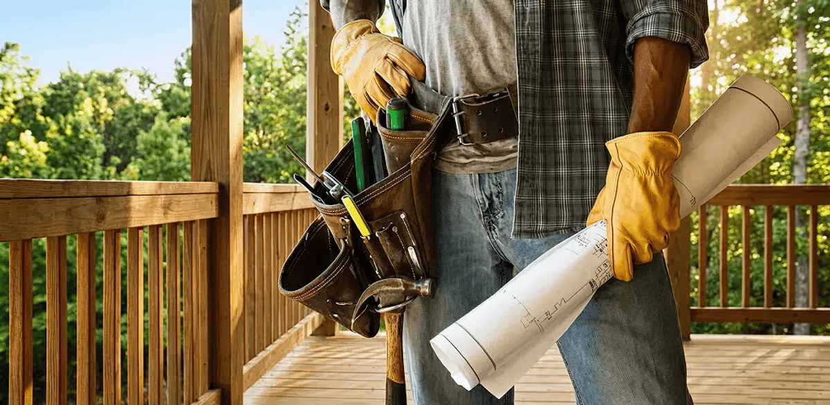Professional handyman with tool belt ready for home repairs in Cambridge, MA