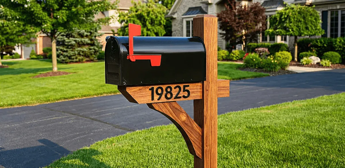 New mailbox installation with post and address number for a home in Cambridge, MA