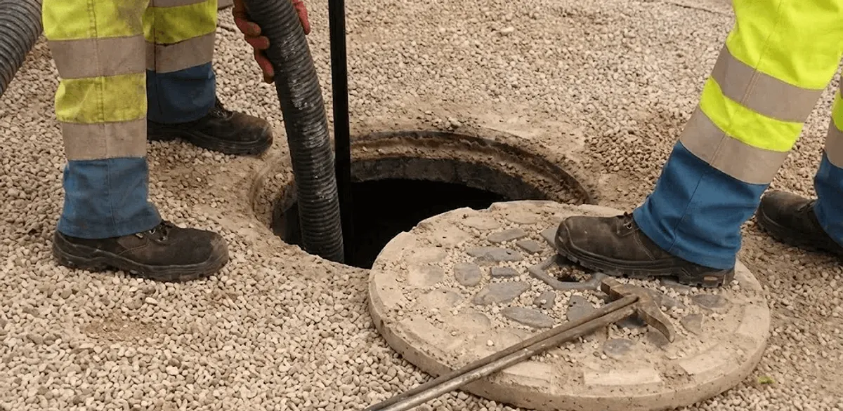 Drain cleaning crew clearing a sewer access point with professional equipment in Cambridge, MA